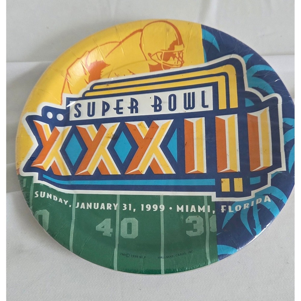 Vintage Super Bowl XXXIII 1999 Miami Florida 8 Paper Plates Sealed